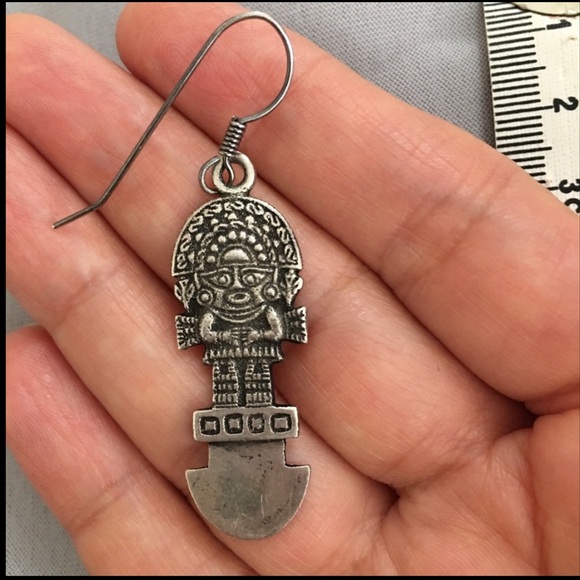 Mayan Aztec solid sterling silver drop earrings - Picture 8 of 8